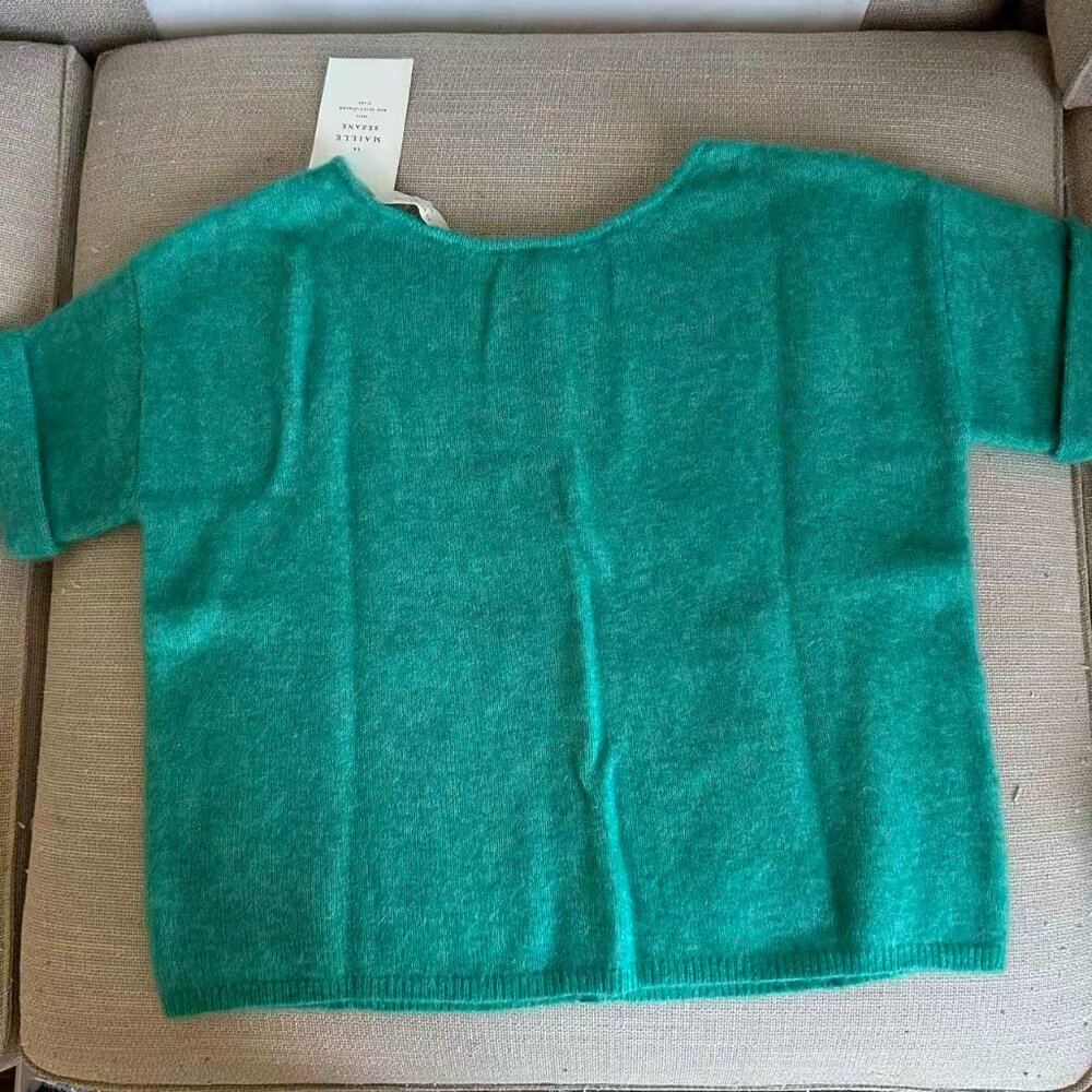NWT Sezane Paco Cardigan Small Sweater Reversible Emerald Blue Mohair - Picture 8 of 9